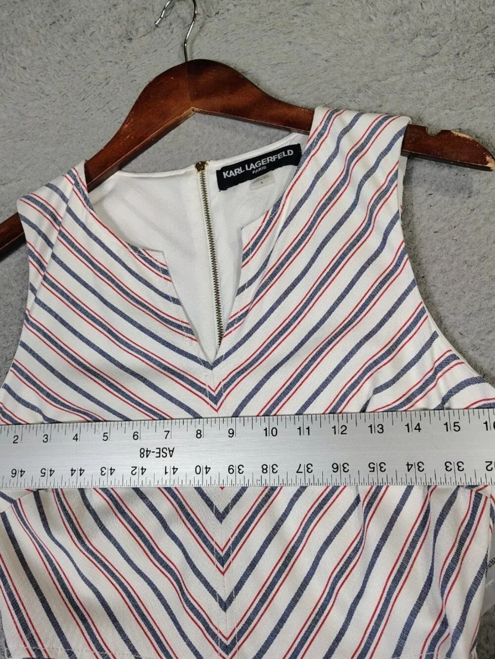 Karl Lagerfeld Dress Women's 6 White Blue Striped A-Line Belted 4th of July NWT - Picture 4 of 10